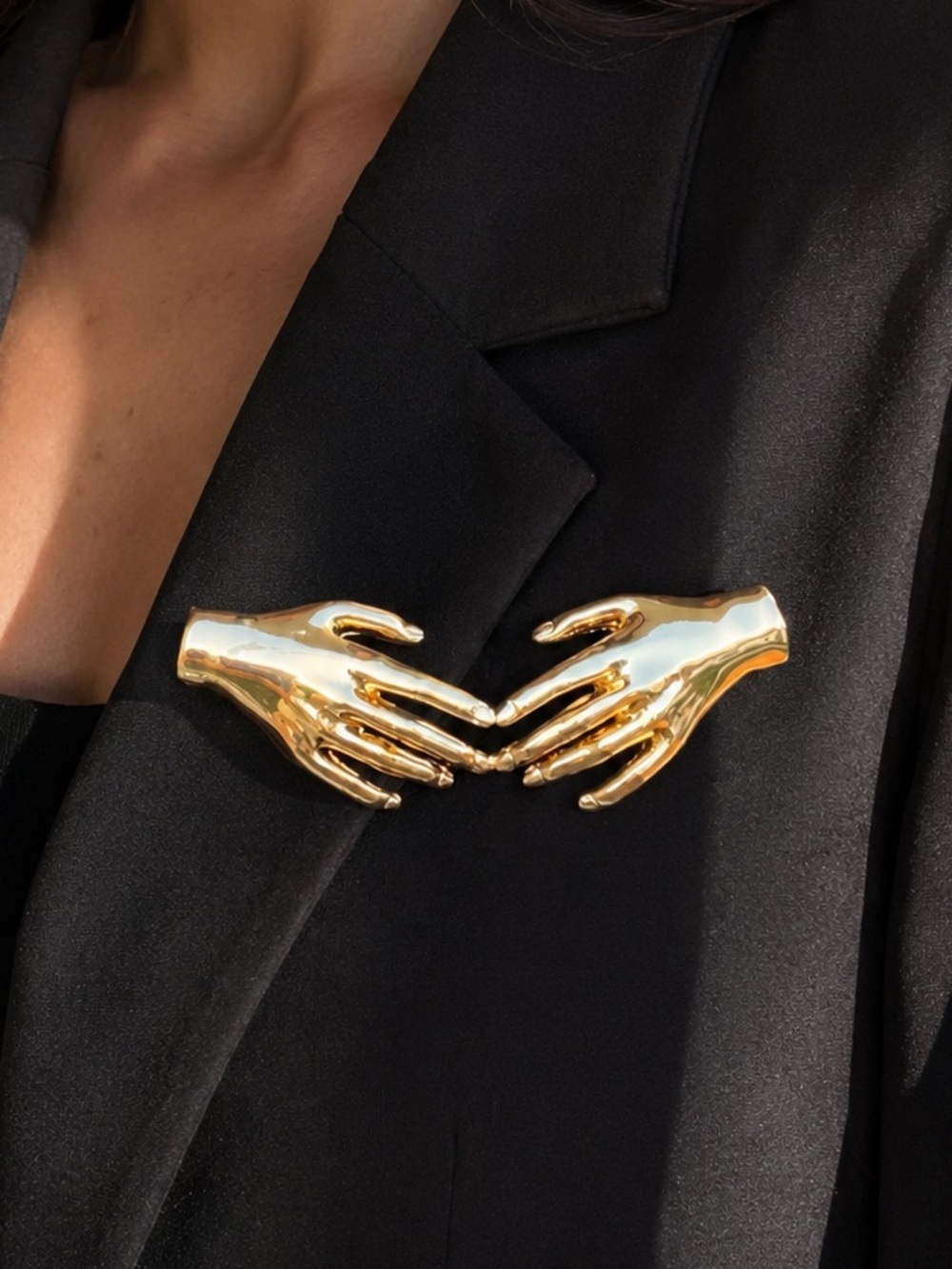 Gold Hands Statement Brooch - Elegant Women Jewelry